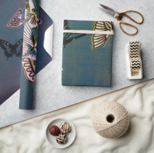 SCHALTFLÄCHEN UND BLAU GESCHENKPAPIER