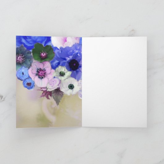 SCHALTFLÄCHEN, WEISSE BLAUE ROSE UND ANEMONEN-BLUM KARTE (Innenseite)