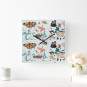 SCHALTFLÄDEN, INSEKTIONEN, BLUME UND PFLANZE QUADRATISCHE WANDUHR (Zuhause)