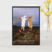 Schaltjahr Jahrestag, zwei springende Kaninchen Karte (Gelbe Blume)