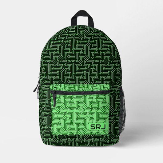 Schalttafel Neon Green Black Custom Monogram Bedruckter Rucksack (Vorderseite)