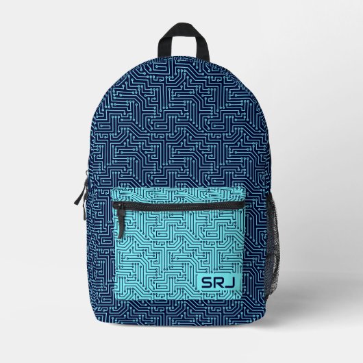 Schalttafel Neon Green Blue Custom Monogram Bedruckter Rucksack (Vorderseite)
