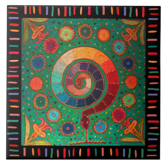 Schamane Huichol Himmelsserpentin Fliese (Vorderseite)