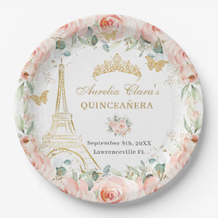 Schamrot Floral Paris Eiffelturm Champagner Quince Pappteller