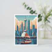 Schanghai China Vintage Illustration Postkarte (Stehend Vorderseite)