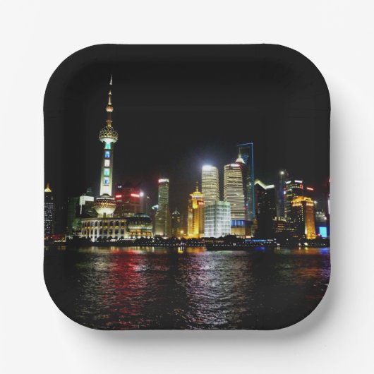 Schanghai in der Nacht Pappteller (Vorderseite)