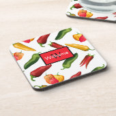 Scharfe heiße Chili-Pfeffer mit Monogramm Getränkeuntersetzer (Linke Seite)