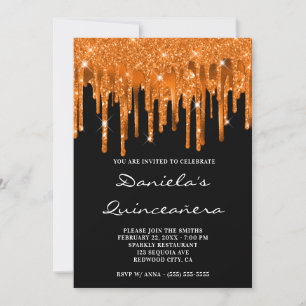 Scharfe Orange Glitterfolie Tropfen Schwarze Quinc Einladung
