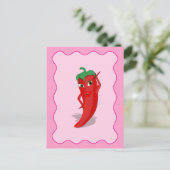 Scharfe Paprika-Diva Rosa Wellenrand Postkarte (Stehend Vorderseite)