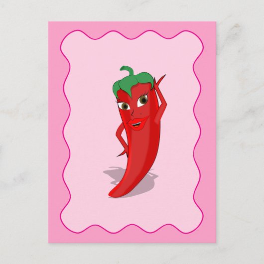 Scharfe Paprika-Diva Rosa Wellenrand Postkarte (Vorderseite)