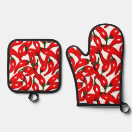 Scharfe Red Hot Peppers  Ofenhandschuh & Topflappen-Set