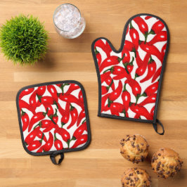 Scharfe Red Hot Peppers Ofenhandschuh & Topflappen-Set