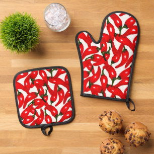 Scharfe Red Hot Peppers  Ofenhandschuh & Topflappen-Set