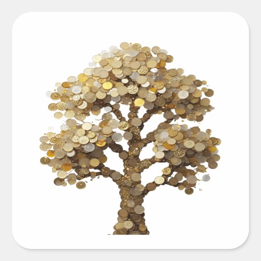Scharfer Silberner GELDBAUM-Geschenkaufkleber Quadratischer Aufkleber (Vorderseite)