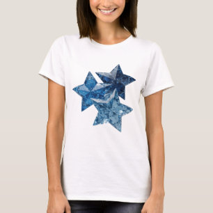 Scharfes Silber BLUE STARS Slogan Design T-Shirt
