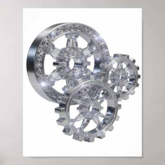 Scharfes Silber GEMS IN MOTION 3D-Textkunst Poster (Vorne)