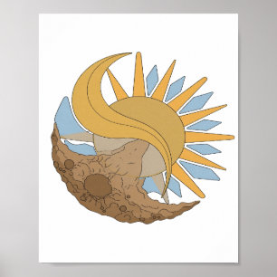 Scharfes Silber SONNE UND MOND Fettes Design Poster