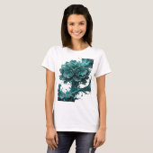 Scharfes Silbernes Blaues Blumenmuster T-Shirt (Vorne ganz)