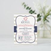 Scharlach, Marine, Eggshell Stripes Brautparty Einladungspostkarte (Stehend Vorderseite)