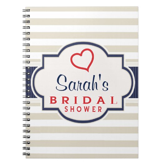Scharlach, Marine, Eggshell Stripes Brautparty Notizblock (Vorderseite)