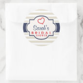 Scharlach, Marine, Eggshell Stripes Brautparty Runder Aufkleber (Tasche)