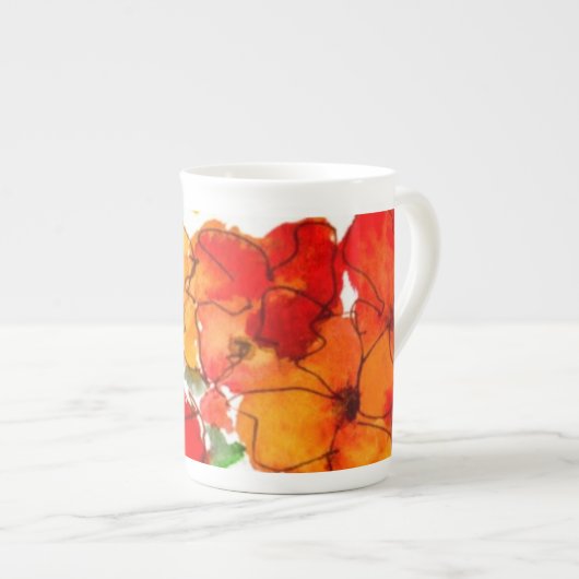 Scharlach und Orangenblumen Knochen China Tasse (Vorderseite Rechts)