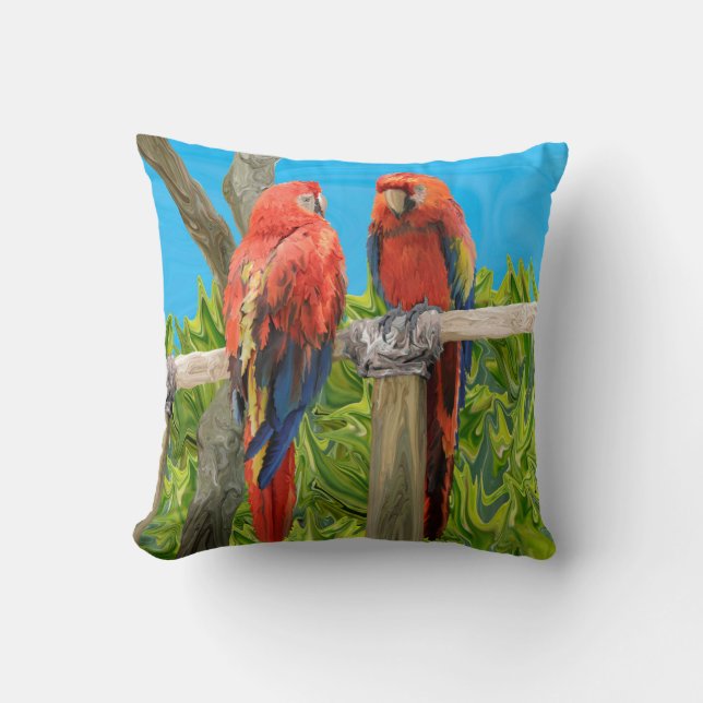 Scharlachrot Macaw-Papageien-Hocken Kissen (Vorderseite)