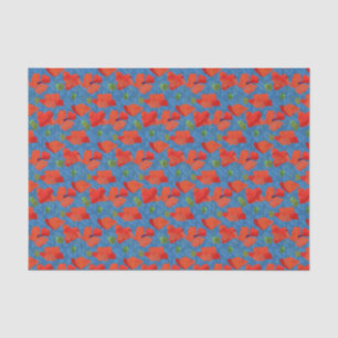 Scharlachrot Mohnblumen-Blumenmuster-auf belaubtem Seidenpapier
