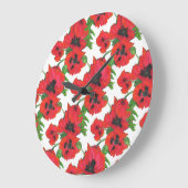 Scharlachrot orientalische Mohnblumen-Muster-auf Große Wanduhr (Winkel)