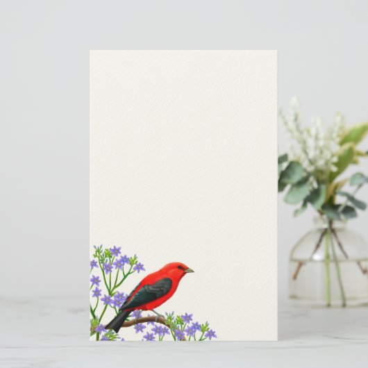 Scharlachrot Tanager-wildes Vogel-Briefpapier- Briefpapier (Stehend Vorderseite)