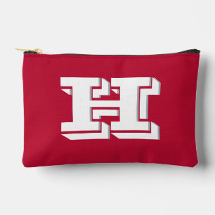 Scharlachrot und Grau Collegestil Monogramm Zubehörtasche
