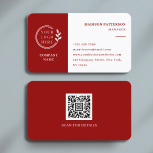 Scharlachrot Weiße individuelle Logo-QR-Code profe Visitenkarte