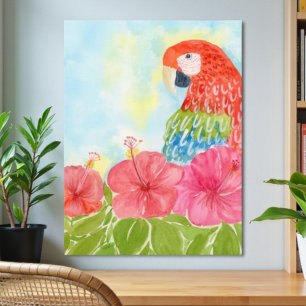 Scharlachrote Aras und rosa Hibiskus Poster
