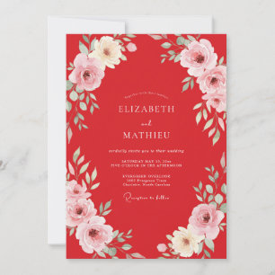 Scharlachrote Blush-Blüten-Hochzeit Einladung