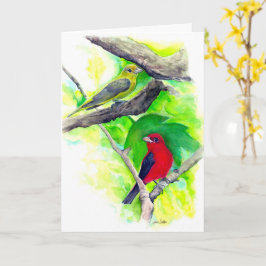 Scharlachrote Tanager Vögel Aquarellmalerei Karte