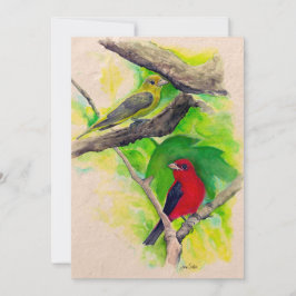 Scharlachrote Tanager Vögel Aquarellmalerkarte Mitteilungskarte