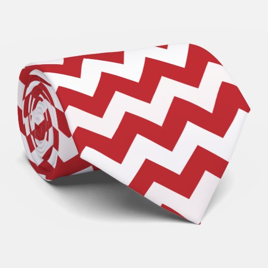 Scharlachrote und weiße Zickzack Streifen Krawatte (Gerollt)