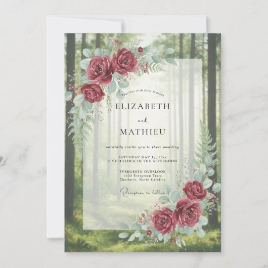 Scharlachroter Blätterwald-Hochzeit Einladung (Vorderseite)