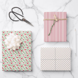 Scharlachroter Blütenzauber 3 Geschenkpapier Set