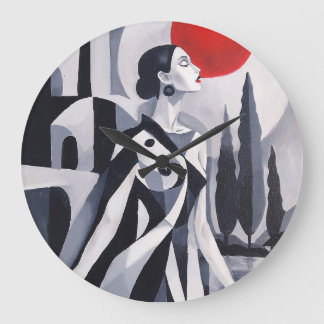 Scharlachroter Mond: Stilisierte Frau in monochrom Große Wanduhr