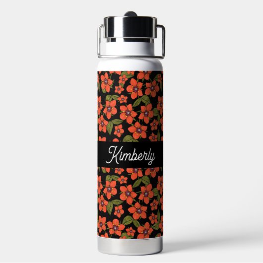 Scharlachroter Pimpernell-Wasserfarben-Monogramm-N Trinkflasche (Hinten)