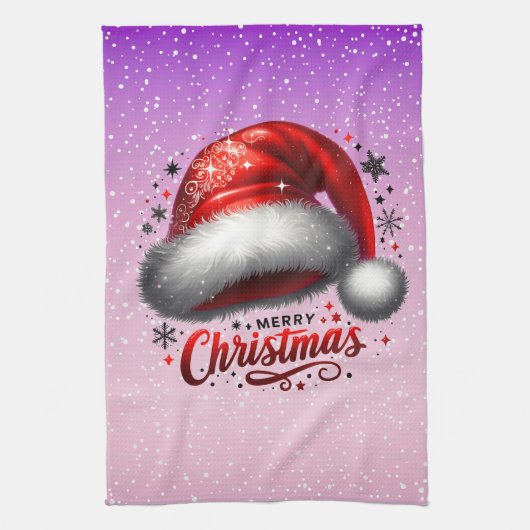 Scharlachroter Santa-Hut-Glanz Geschirrtuch (Vertikal)
