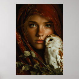 Scharlachroter Schal Schnee-Eule Porträt Rätsel Poster