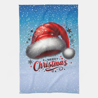 Scharlachroter Weihnachtsmannhut-Glanz Geschirrtuch