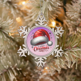 Scharlachroter Weihnachtsmannhut-Glanz  Schneeflocken Zinn-Ornament