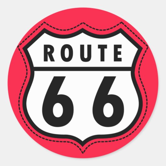 Scharlachrotes Route 66 Verkehrsschild Runder Aufkleber (Vorderseite)