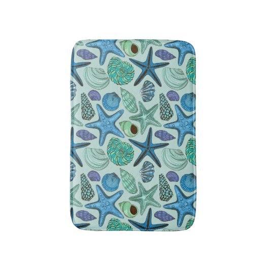 Schatten der blauen Seashells und des Badematte (Vorderseite Vertikal)