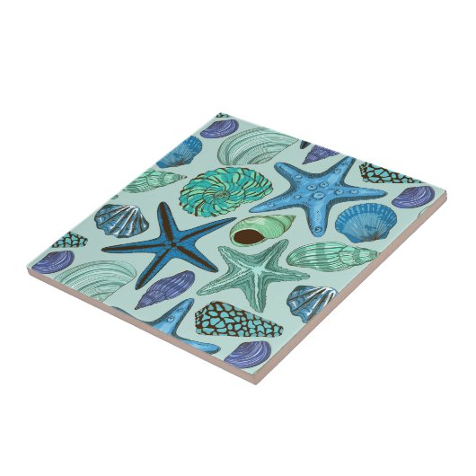 Schatten der blauen Seashells und des Fliese (Seite)