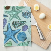 Schatten der blauen Seashells und des Geschirrtuch (Viertel Falte)