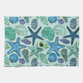 Schatten der blauen Seashells und des Geschirrtuch (Horizontal)